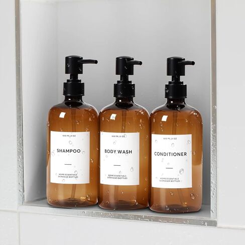 HOMCDALY Shampoo and Conditioner Dispenser, 21oz 3-Pack Refillable Pump Bottles, Shampoo Container, Empty Pump Bottle, Bathroom Shower Dispenser（21oz-White&Gold） in Saudi Arabia