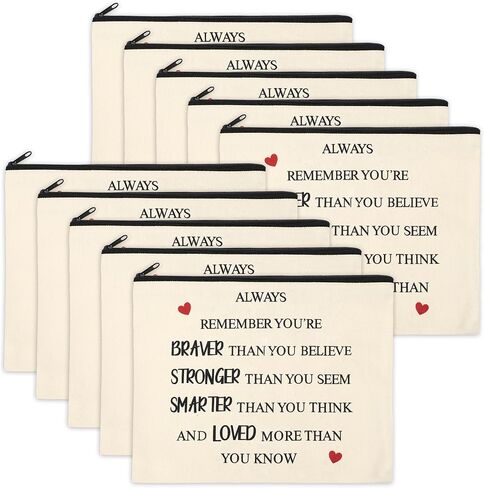 Coume 12 Pieces Thank You Gift Makeup Bags for Women Inspirational Appreciation Gift for Coworkers Teacher Nurse Employee Social Worker Volunteer Canvas Cosmetic Bags for Birthday Leaving(Inspiring) in Saudi Arabia