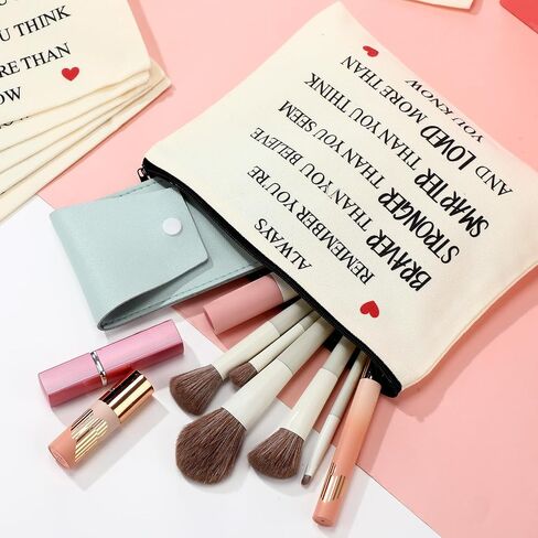 Coume 12 Pieces Thank You Gift Makeup Bags for Women Inspirational Appreciation Gift for Coworkers Teacher Nurse Employee Social Worker Volunteer Canvas Cosmetic Bags for Birthday Leaving(Inspiring) in Saudi Arabia