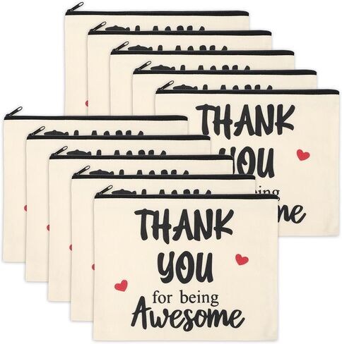 Coume 12 Pieces Thank You Gift Makeup Bags for Women Inspirational Appreciation Gift for Coworkers Teacher Nurse Employee Social Worker Volunteer Canvas Cosmetic Bags for Birthday Leaving(Inspiring) in Saudi Arabia