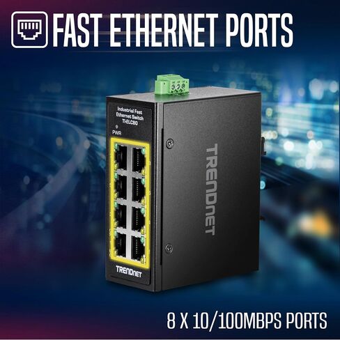 TRENDnet 8 منافذ إيثرنت صناعية سريعة PoE + DIN-Rail Mini Switch، TI-PELC80، NDAA + TAA، 8 × 10/100 ميجابت في الثانية PoE + منافذ، 200 واط PoE + ميزانية الطاقة، سعة تحويل 1.6 جيجابت في الثانية in Kuwait