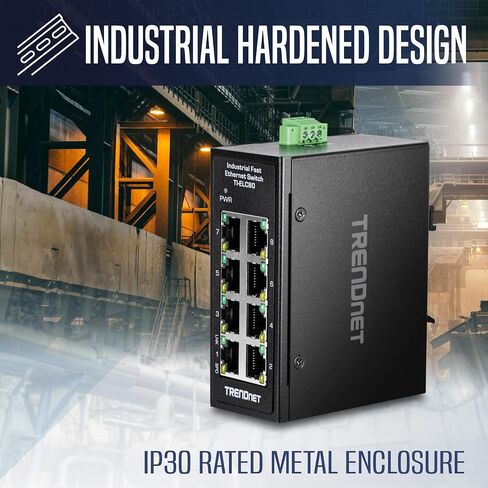 TRENDnet 8 منافذ إيثرنت صناعية سريعة PoE + DIN-Rail Mini Switch، TI-PELC80، NDAA + TAA، 8 × 10/100 ميجابت في الثانية PoE + منافذ، 200 واط PoE + ميزانية الطاقة، سعة تحويل 1.6 جيجابت في الثانية in Kuwait