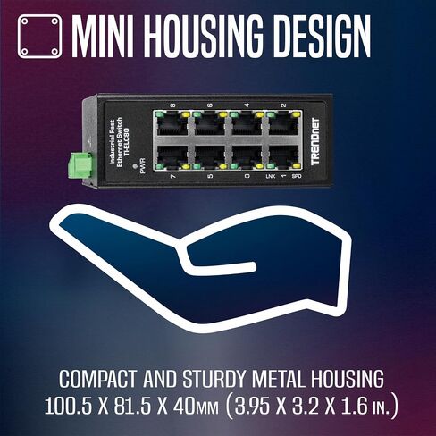 TRENDnet 8 منافذ إيثرنت صناعية سريعة PoE + DIN-Rail Mini Switch، TI-PELC80، NDAA + TAA، 8 × 10/100 ميجابت في الثانية PoE + منافذ، 200 واط PoE + ميزانية الطاقة، سعة تحويل 1.6 جيجابت في الثانية in Kuwait