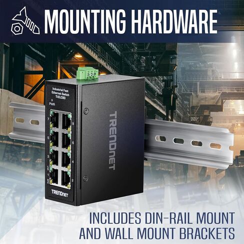 TRENDnet 8 منافذ إيثرنت صناعية سريعة PoE + DIN-Rail Mini Switch، TI-PELC80، NDAA + TAA، 8 × 10/100 ميجابت في الثانية PoE + منافذ، 200 واط PoE + ميزانية الطاقة، سعة تحويل 1.6 جيجابت في الثانية in Kuwait