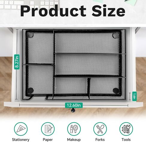 Desk Drawer Organizer Tray Versatile Metal Mesh Desk Organizers and Accessories for Office Supplies, School, Home, 10.12 x 6.1 x 1.38 Inches in Saudi Arabia
