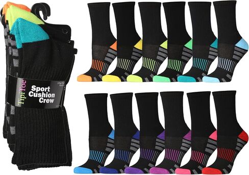 Tipi Toe 12-Pack Women's Athletic Hiking Running Thick Cushion Crew Socks - Breathable with Arch Support Socks in Saudi Arabia