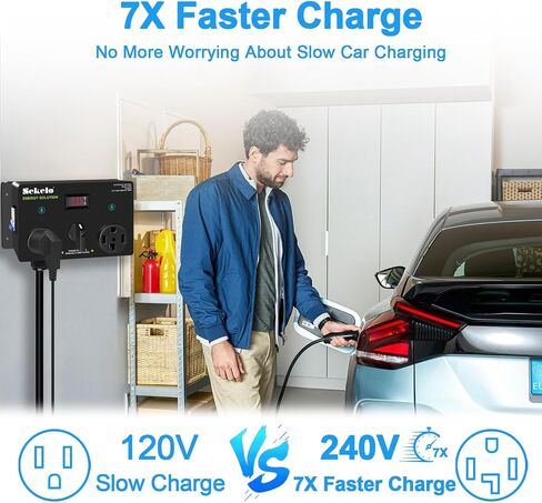 Manual EV Charging Switch for Dryer & EV, NEMA 14-30P to 14-30R & 14-50R, 240V, 25A Power Splitter Switch, with a Safety Breaker Switch, Hand-Operated Selector, Plug and Play in Saudi Arabia