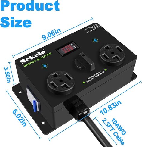 Manual EV Charging Switch for Dryer & EV, NEMA 14-30P to 14-30R & 14-50R, 240V, 25A Power Splitter Switch, with a Safety Breaker Switch, Hand-Operated Selector, Plug and Play in Saudi Arabia