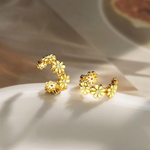 Daisy Flower Ear Cuffs Cartilage Non Piercing Clip On Huggie Earrings 925 Sterling Silver Dainty Cubic Zirconia Crystal Floral Fake Hoops Wrap Earring Cute Birthday Jewelry Gifts for Women Hypoallergenic in Kuwait
