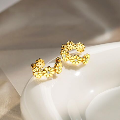 Daisy Flower Ear Cuffs Cartilage Non Piercing Clip On Huggie Earrings 925 Sterling Silver Dainty Cubic Zirconia Crystal Floral Fake Hoops Wrap Earring Cute Birthday Jewelry Gifts for Women Hypoallergenic in Kuwait