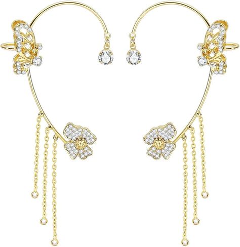 2Pcs Rhinestone Butterfly Ear Cuff for Women,Dainty Non Piercing Flower Butterfly Tassel Earrings Ear Clips Bridal Wedding Boho Fairy Jewelry in Saudi Arabia