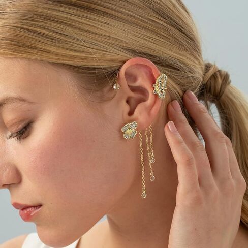 2Pcs Rhinestone Butterfly Ear Cuff for Women,Dainty Non Piercing Flower Butterfly Tassel Earrings Ear Clips Bridal Wedding Boho Fairy Jewelry in Saudi Arabia