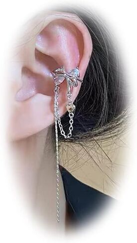 Ear Cuff Earrings for Women Simple Butterfly Tassels Ear Wrap Earrings Non Piercing Cartilage Hoop Clip On Huggie Earrings in Saudi Arabia