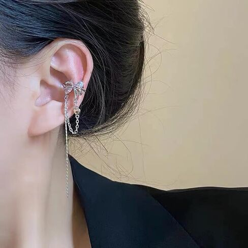 Ear Cuff Earrings for Women Simple Butterfly Tassels Ear Wrap Earrings Non Piercing Cartilage Hoop Clip On Huggie Earrings in Saudi Arabia