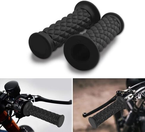 2 PCS Motorcycle Hand Grips, Non Slip Rubber Bar for 7/8" 22mm/24mm Handles, Vintage Motorbike Thruster Grip with Open End, Universal for Motocross Scooter Dirt Bike (Black) in Saudi Arabia