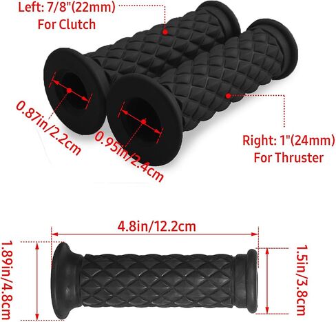 2 PCS Motorcycle Hand Grips, Non Slip Rubber Bar for 7/8" 22mm/24mm Handles, Vintage Motorbike Thruster Grip with Open End, Universal for Motocross Scooter Dirt Bike (Black) in Saudi Arabia