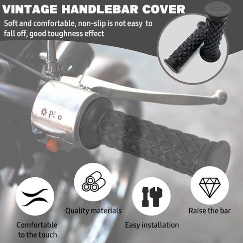 2 PCS Motorcycle Hand Grips, Non Slip Rubber Bar for 7/8" 22mm/24mm Handles, Vintage Motorbike Thruster Grip with Open End, Universal for Motocross Scooter Dirt Bike (Black) in Saudi Arabia