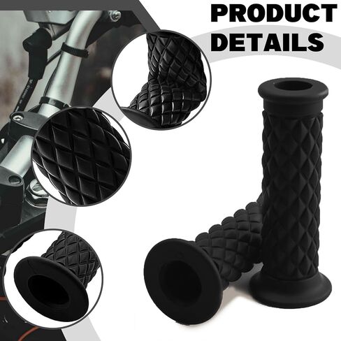 2 PCS Motorcycle Hand Grips, Non Slip Rubber Bar for 7/8" 22mm/24mm Handles, Vintage Motorbike Thruster Grip with Open End, Universal for Motocross Scooter Dirt Bike (Black) in Saudi Arabia