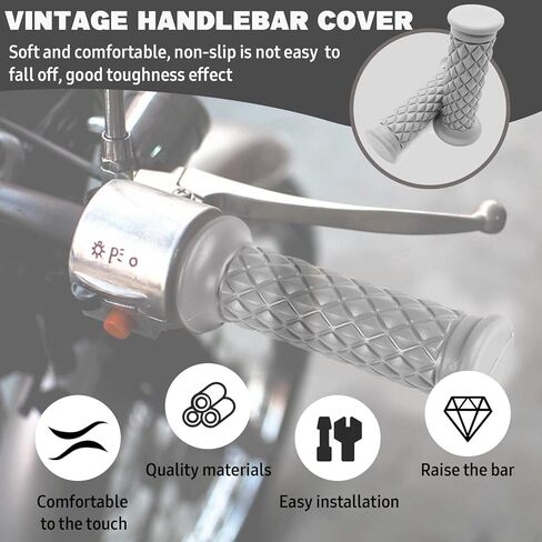 2 PCS Motorcycle Hand Grips, Non Slip Rubber Bar for 7/8" 22mm/24mm Handles, Vintage Motorbike Thruster Grip with Open End, Universal for Motocross Scooter Dirt Bike (Black) in Kuwait