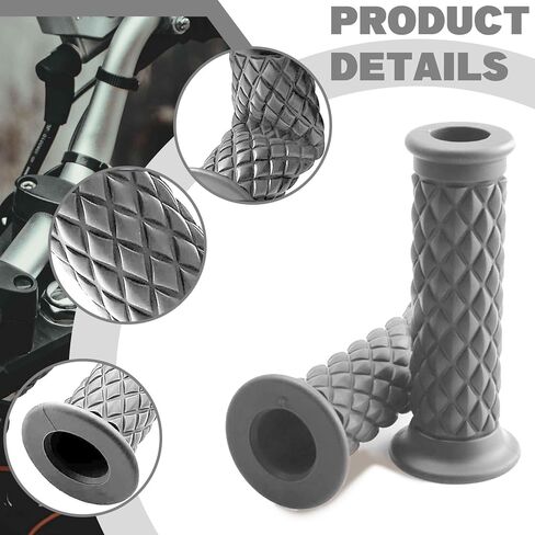 2 PCS Motorcycle Hand Grips, Non Slip Rubber Bar for 7/8" 22mm/24mm Handles, Vintage Motorbike Thruster Grip with Open End, Universal for Motocross Scooter Dirt Bike (Black) in Kuwait