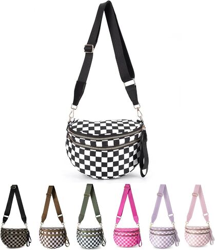 أكياس Crossbody Lushandy Checkered للنساء ، Bum Bag Nylon Cheghered Counter Bag Based Hobo Crossbody للسفر in Kuwait