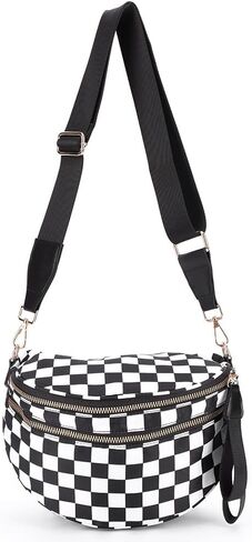 أكياس Crossbody Lushandy Checkered للنساء ، Bum Bag Nylon Cheghered Counter Bag Based Hobo Crossbody للسفر in Kuwait