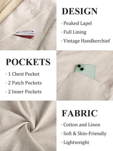 PJ Paul Jones Mens Blazer Cotton Linen Stup Jacket Jacket Lightweight Disual Blazer مع جيوب in Saudi Arabia