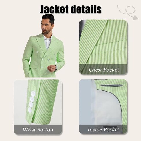 Mens Suit Summer Seersucker 2 Piece Double Breasted Buckle Striped Tuxedos for Men Wedding Suits Cotton Beach Party in Saudi Arabia