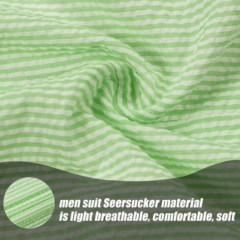 Mens Suit Summer Seersucker 2 Piece Double Breasted Buckle Striped Tuxedos for Men Wedding Suits Cotton Beach Party in Saudi Arabia