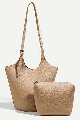 Womens PU Leather Shoulder Bag Large Bucket Tote Purse Handbag Casual Top Handle Satchel 2pcs with Adjustable Strap in Saudi Arabia