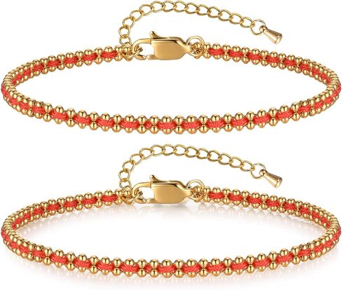 Women's Red Rope Gold Bracelet - 14k Gold Plated Link Bracelets,Hypoallergenic Stainless Steel Adjustable Luck Red Woven Bracelet,Christmas Valentine's Day Birthday Party Trendy Jewelry Gift for Her in Kuwait