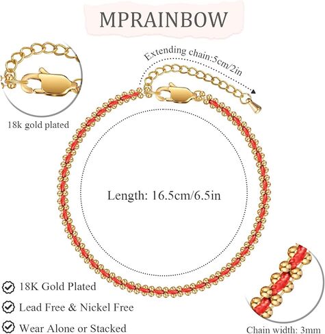 Women's Red Rope Gold Bracelet - 14k Gold Plated Link Bracelets,Hypoallergenic Stainless Steel Adjustable Luck Red Woven Bracelet,Christmas Valentine's Day Birthday Party Trendy Jewelry Gift for Her in Kuwait