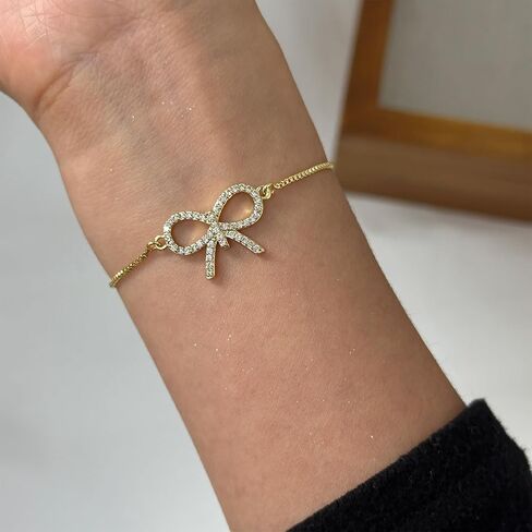 Bow Bracelet for Women Cubic Zirconia Bowkont Charm Bracelet Christmas Bow Jewelry in Saudi Arabia