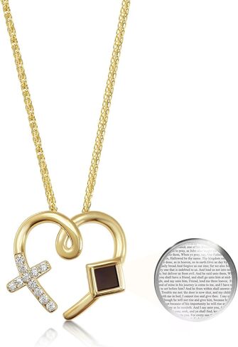 Cross Heart Necklace Nano Bible in Jewelry - 925 Sterling Silver Christian CZ Pendant Holy KJV New Testament Microchip, Romantic Religious Mother's Day Gift Jewelry, 18" Spiga Chain in Saudi Arabia