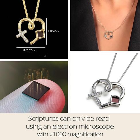 Cross Heart Necklace Nano Bible in Jewelry - 925 Sterling Silver Christian CZ Pendant Holy KJV New Testament Microchip, Romantic Religious Mother's Day Gift Jewelry, 18" Spiga Chain in Saudi Arabia
