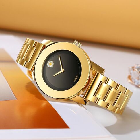 Gosasa Elegant Unisex Stainless Steel Waterproof Quartz Watch with Diamond Accents - Minimalist Luxury Business Casual Wrist Watch for Men and Women in Saudi Arabia