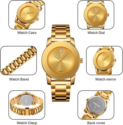 Gosasa Elegant Unisex Stainless Steel Waterproof Quartz Watch with Diamond Accents - Minimalist Luxury Business Casual Wrist Watch for Men and Women in Saudi Arabia