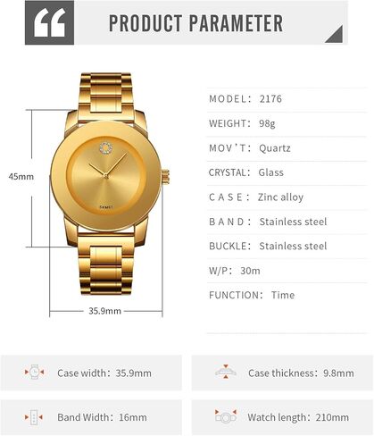 Gosasa Elegant Unisex Stainless Steel Waterproof Quartz Watch with Diamond Accents - Minimalist Luxury Business Casual Wrist Watch for Men and Women in Saudi Arabia