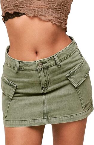 NUFIWI Women Y2K LOW WEAIST DENIM MINI VIRTTS BUNTER DOWN BODYCON PENCIL in Kuwait