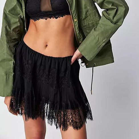 Women Floral Lace Mini Skirt Y2k Low Rise Layered Ruffled Hem Pleated A Line Short Skirt Lace Half Slip Underskirt in Saudi Arabia