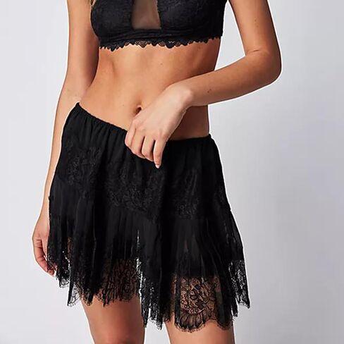Women Floral Lace Mini Skirt Y2k Low Rise Layered Ruffled Hem Pleated A Line Short Skirt Lace Half Slip Underskirt in Saudi Arabia
