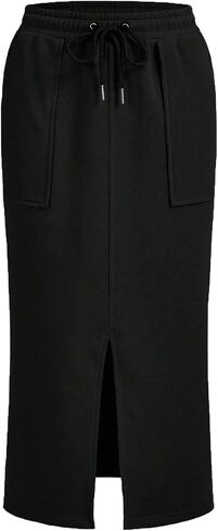 SOFIA'S CHOICE Women's Front Split Drawstring Skirt Elastic Waist Midi Skirts with Pockets in Saudi Arabia