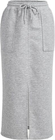 SOFIA'S CHOICE Women's Front Split Drawstring Skirt Elastic Waist Midi Skirts with Pockets in Saudi Arabia