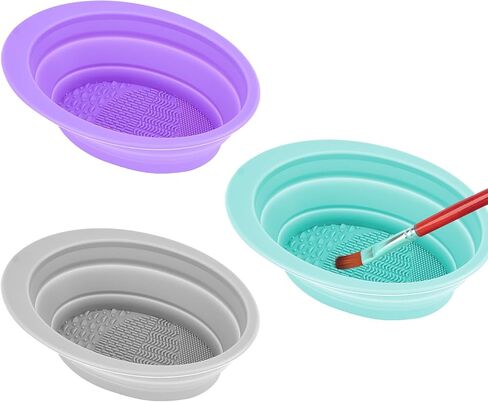 SHIDOW Portable Folding Brush Bowl, Silicone Brush Bowl Clean Watercolor Painting Water Cup for Acrylic Oil Painting (Purple, Pink, White, 3 pcs) in Saudi Arabia