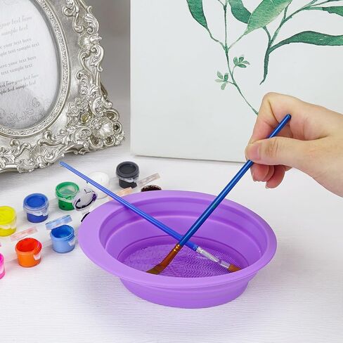 SHIDOW Portable Folding Brush Bowl, Silicone Brush Bowl Clean Watercolor Painting Water Cup for Acrylic Oil Painting (Purple, Pink, White, 3 pcs) in Saudi Arabia
