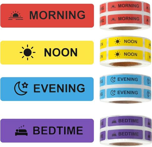 Medicine Stickers Medication Instruction Label Permanent Paper Label AM NOON PM Bedtime for Pill case Planner 0.4 * 1.6inch (500 per Roll 4 Pack) in Kuwait