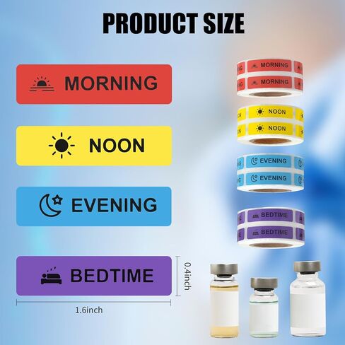 Medicine Stickers Medication Instruction Label Permanent Paper Label AM NOON PM Bedtime for Pill case Planner 0.4 * 1.6inch (500 per Roll 4 Pack) in Kuwait