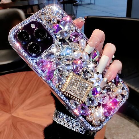 Compatible with iPhone 17 Pro Max Case Luxury Cute Bling Design Rhinestone Diamond Glitter Sparkle Girly Protective Phone Cover Case for Women Girl Purple in Kuwait