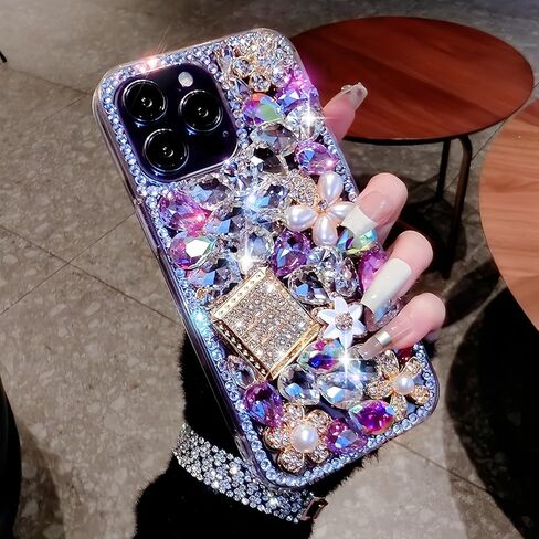 Compatible with iPhone 17 Pro Max Case Luxury Cute Bling Design Rhinestone Diamond Glitter Sparkle Girly Protective Phone Cover Case for Women Girl Purple in Kuwait