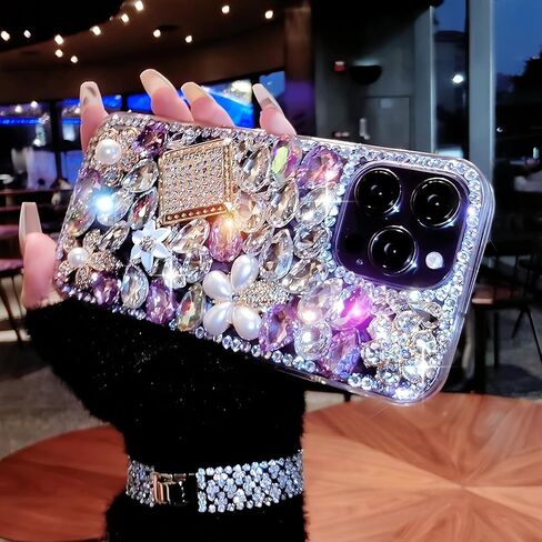 Compatible with iPhone 17 Pro Max Case Luxury Cute Bling Design Rhinestone Diamond Glitter Sparkle Girly Protective Phone Cover Case for Women Girl Purple in Kuwait